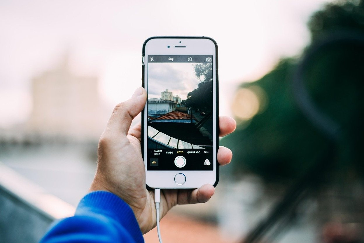 A smartphone taking a photo